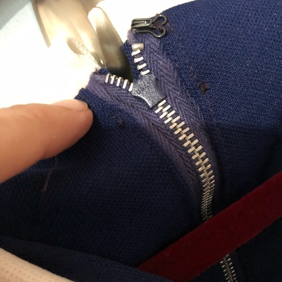 ⭐️🌟TRUE Vintage 70s Maxi Granny Dress Blue Poly Tweed White Trim XL - Picture 8 of 10